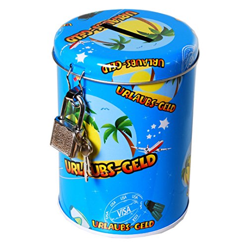 1 SPARDOSE URLAUBSGELD , METALL MIT SCHLOSS 11 x 8,5 cm