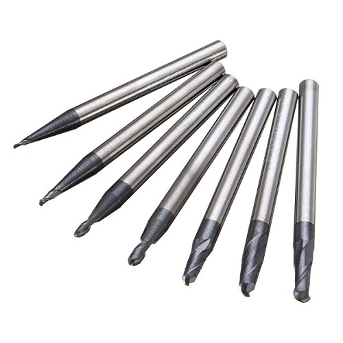 wishfive 7 Radius 0,5–2,0 mm 2 Flöten Ball Nase Schaftfräser Set CNC Werkzeug