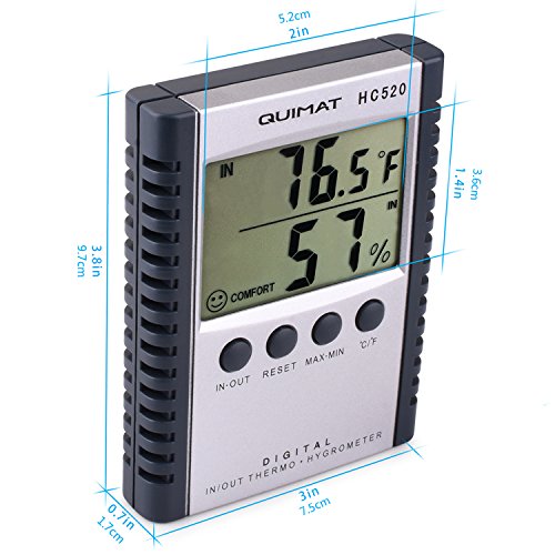 Hygrometer Thermometer, Quimat Feuchtigkeits-Meter Feuchtigkeit Monitor Innen / Außen Temperatur Messgerät Thermostat Sensor Sonde Reinigung Tuch Batterie inklusive (Grau) - 5
