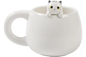 I-TOTAL® - Keramiktasse mit Tiermotiv aus Keramik am Rand, Tasse für Tee oder Kaffee (WHITE CAT)