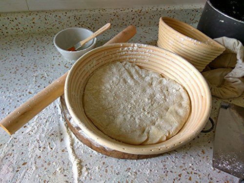 Gärkörbchen rund, ø 25 cm, Höhe 8.5 cm Banneton Proof Korb für Brot und Teig [inkl. Pinsel] Proof Rising Rattan Schale + Gratis Liner + Gratis Brot Gabel - 3