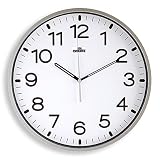 Reloj analógico, cuadrante blanco con impresión de los minutos. Aguja segundos del color del marco. Marco en ABS alto impacto. Vidrio de protección (mineral)