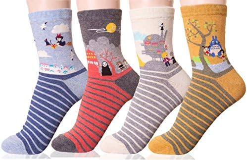 JYsense Womens Famous Cartoon Japanese Animation design Cotton Blend Crew Socks