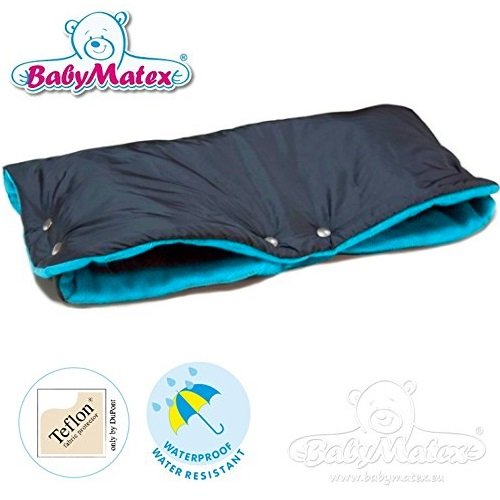 BabyMatex ** SOFT FEEL BLACK / AQUA ** Handwarmer for Baby Pushchair / Pram / Stroller Hand Warmer Muff