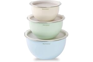 Bols à mélanger en acier inoxydable avec couvercles Rorence : Bols à mélanger colorés empilables pour la cuisine - Ensemble de 3 comprenant 1,5L, 3L, 5L