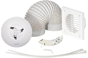 Airflow iCON 15 Extractor Fan Kit - 100mm/4 - Comes with Humidity/Timer Module, White Grille, PVC Hose - 19 l/s, 9.7W Energy Efficient | 3-Year Warranty