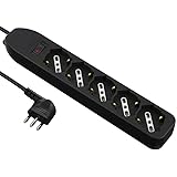 Electraline 62066 Multipresa 5 Posti polivalenti, Cavo 1,5 m-Spina Piccola 10A, Nero