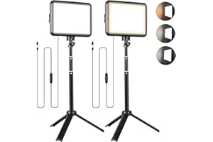 NiceVeedi Photography Lighting Kit, 2-Pack LED Desktop Video Light 2800K-6500K for Filming/Zoom/Game/Streaming/Video Conference/TikTok, 14 * 18cm Dimmable Studio Light with 40-60cm Portable Tripod