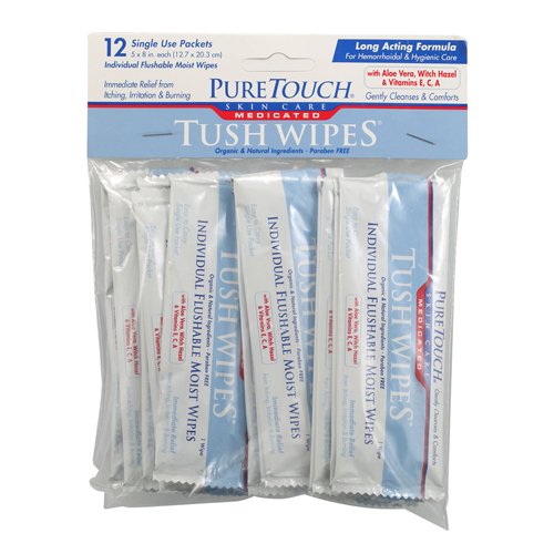 Pure Touch Skin Care Tush Wipes Med Single (12Pk)