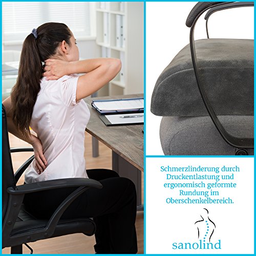 Orthopädisches Sitzkissen, Schmerzlinderung für Rücken, Bandscheiben- und Ischias Nerv. Größe 45×48 cm Höhe 9 cm Sanolind® Visco-System für perfekte Druckentlastung. - 2