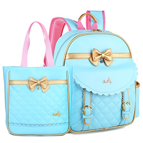 Imperméable À L'eau Grandes Filles Sac À Dos Belle Enfants École Sacoche Purse Princesse Déjeuner Sacs (Bleau ciel - Petit Ensemble)