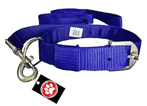 Pawzone Nylon Leash with Collar Set for Dogs (Blue, Medium Size)