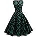 Produktbild Kleid Damen Vintage 50er Ärmellos Rockabilly Swing Kleider Blumen Bodycon Plaid Kleid Retro Hepburn Kleid Schwingen Pinup Rockabilly Kleid Btruely Abendkleid (XL, Grün)