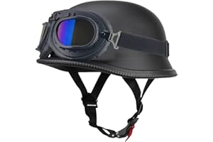 DIRERTYS Deutsch Helm Halboffenen Vintage Öffnen Motorradhelm Halb-Helm ECE-Zertifizierung Chopper Helm mit Sonnenbrille für Mopeds Cruiser Vintage Jet Helm Schnellverschlussschnallen M-XXL