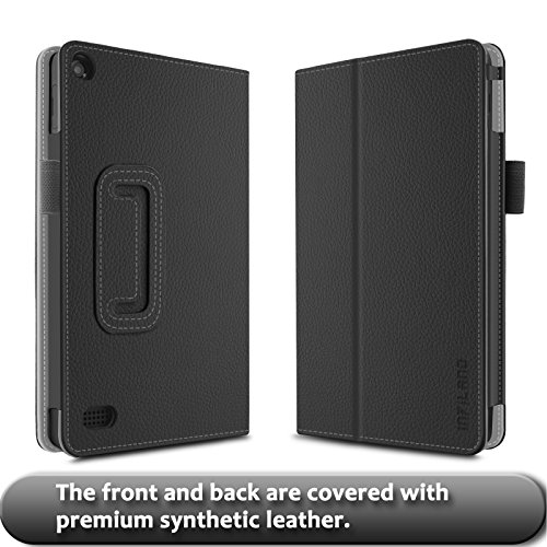 Amazon Fire 7-Hülle (7-Zoll-Tablet, 7. Generation – 2017), Infiland Slim Fit Folio PU-lederne dünne Kunstleder Schutzhülle Cover Tasche für Das neue Fire 7 (2017), 17,7 cm (7 Zoll) Display Tablet / 2015 Modell (mit Auto Schlaf / Wach Funktion)(Schwarz) - 3