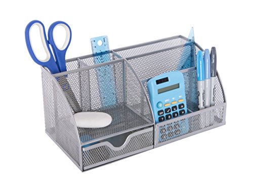 Osco - Organizador de escritorio grande malla resistente con almohadillas de goma color plateado reviews Osco - Organizador de escritorio grande malla resistente con almohadillas de goma color plateado