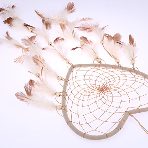 Attrape-rves-Voiture-Indien-Beige-coeur-et-Plumes-Dreamcatcher-net-Capteur-de-rves-Tenture-vintage-Dcoration-Maison-Chambre