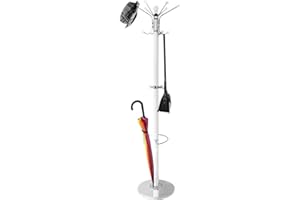 BAKAJI Attaccapanni Appendiabiti di Design a Piantana da Terra in Metallo con 16 Ganci Appendi Abiti Base in Marmo Dimensione 38 x 38 x 180 cm (Bianco)