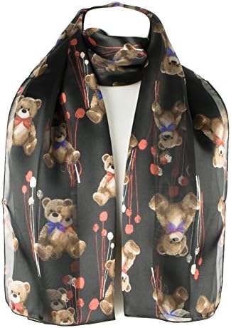 Ladies Women Teddy Bear &amp; Dandelions/Allium (Christmas) Scarves/Scarf (Black)