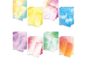 ANZON MORIES Lot de 48 feuilles de papier aquarelle (doublé) et enveloppes auto-adhésives 21,6 x 27,9 cm, 10,9 kg / 100 g/m², 8 couleurs vives