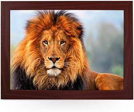 Portable Lap Desk Tray (Majestic Lion) Handmade Wooden Frame, Beanbag Cushioned Bottom | Computers, Laptops, Meals, Food…