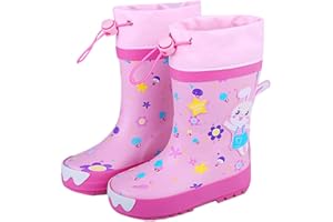 Webrosistol Botas de Agua Niña Niño Estampado de Unicornio Dinosaurio Conejito Tiburón Impermeables Zapatos de Lluvia con Cordones