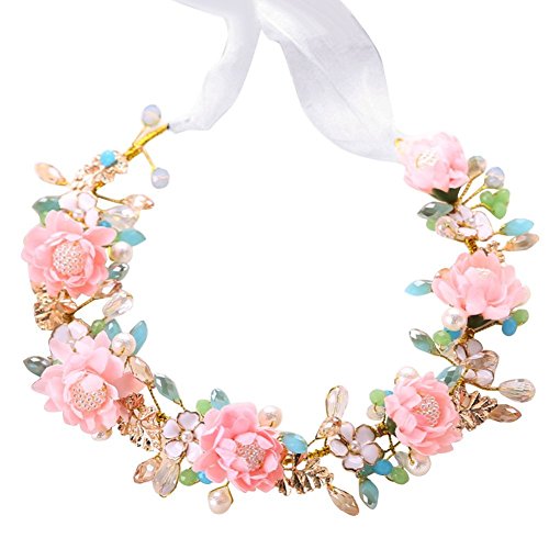 Corona con flores y perlas para boda + pendientes conjunto