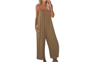 HAOLEI Combinaison Femmes D'éTé Col Carré Sans Manches Jumpsuit Grande Taille PlisséE Salopette Avec Poches Couleur Unie Playsuit Pantalon