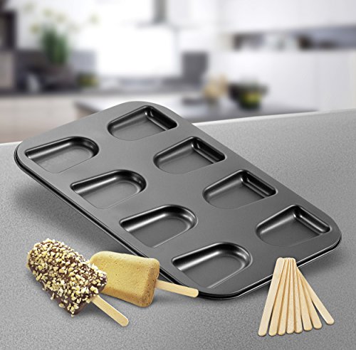 Zenker Backblech für Kucheneis am Stiel, Backform mit 25 Holzstäbchen für Snacks, Backblech mit Antihaftbeschichtung für kleine Kuchen, kreatives Backen (Farbe: schwarz), Menge: 1 Stück - 3