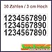 Produktbild Set 30 Selbstklebende Zahlen /schwarz/ 3 cm hoch/ - Kleben statt Bohren, Aufkleber für den Aussenbereich, Ziffer, Zahlen Zahlen Vinyl Mülltonne Boot Ziffer Sticker Nummer Aufkleber - Modellbau Hausnummernleuchte