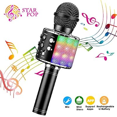 ShinePick Microphone Karaoke Sans Fil, Karaoké Microphone Bluetooth Portable pour Enfants/Adultes Chanter, Compatible avec Android/IOS/PC/Smartphone (Noir)