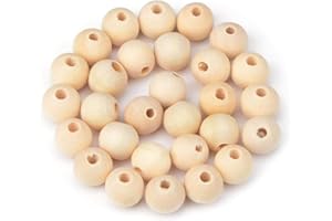 EVYIENEN 40 Stück x 30mm Natur Holzkugeln mit Loch，Groß Holzkugeln mit loch 6mm zum Basteln Auffädeln Armbänder Halsketten DIY Handwerk