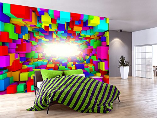 FOTOTAPETE 300×210 cm – VLIES TAPETE PREMIUM – PROFI QUALITÄT – Top moderne Wanddeko – Riesen Wandbild – Top Design Tapete – Neue exklusive Edition mit noch besser Druckauflösung – Deutsches Premium Vlies – Abstrakt 3D bunt a-A-0164-a-a - 2