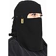 CRENCH CREATION Women's Fidoush Fabric Fashion Nosepiece One Layer Saudi Niqab for Muslim WomenGirl (C-F-105082_Black)