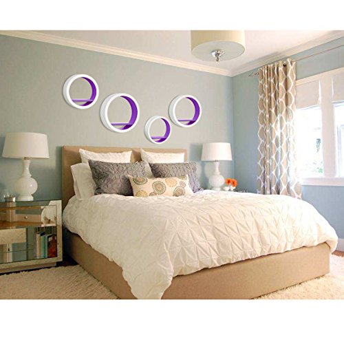 WOLTU RG9231la Wandregal Schweberegale, 4er Set Oval Lounge Cube Regal, Retro Bücherregal, MDF Holz, DIY zum Hängen, Weiß-violett - 5