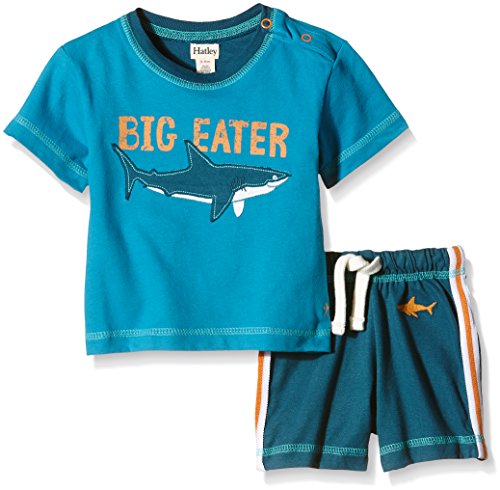 Hatley Baby Boys 0-24m Infant Tee & Side Stripe Shorts Great White Sharks Clothing Set, Blue, 12-18 Months