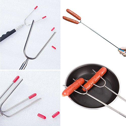 5 Stück Teleskop Grillspieße Edelstahl Set Handgriff Grillfest Ausziehbar XingYu-XY BBQ-Spieße Gabeln BBQ Hot Dog Gabel Metall-Sticks für Picknick Camping Campfire Feuerstelle Camping (24.5*6*1.5cm, Farbe) - 8