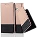 Produktbild Cadorabo Hülle für Samsung Galaxy J1 2015 (5) - Hülle in Rose Gold SCHWARZ – Handyhülle mit Standfunktion und Kartenfach aus Einer Kunstlederkombi - Case Cover Schutzhülle Etui Tasche Book