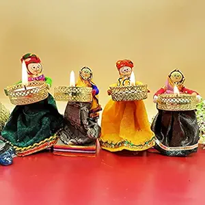 Ascension Set Of 2 Rajasthani Handmade Marwari Couple Tealight Candle Holders for Side or Center Table Dining Room Christmas Lighting Home Decoration Puppet Diwali Gifts Navratri Dussehra Metallic Coated with Tea Light 2 Pairs