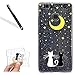 Produktbild Handyhülle für Huawei P9 Lite,Transparent Hülle für Huawei P9 Lite,Leeook Kreative Niedlich Katze Mond Muster Silikon Case Crystal Clear Weich Gel Ultradünn Bling Glänzend Funkeln Glitzer Durchsichtige Backcover Handyhülle Tasche Schutzhülle Etui Bumper Cover für Huawei P9 Lite + 1 x Schwarze Eingabestift-Katze Mond