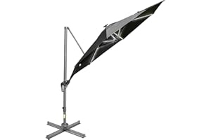Outsunny 3m Cantilever Roma Parasol Adjustable Garden Sun Umbrella with LED Solar Light, Aluminum Frame, Tilt & Crank, UV50+, Cross Base Rotating Outdoor