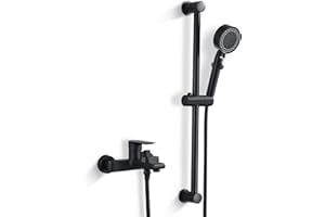 Solepearl Badewannenarmatur Schwarz Set Mischbatterie Badewanne mit Brause Schwarz Wannenarmatur mit Brause und Dusche Bad inkl Brausestange Handbrause,150cm Brauseschlauch 5 Strahlarten