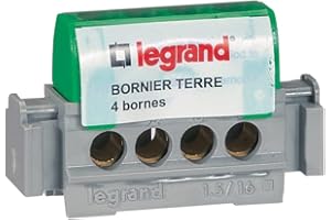 Legrand - Bornier de terre - 4 bornes pour câble 1,5 à 16 mm² - vert