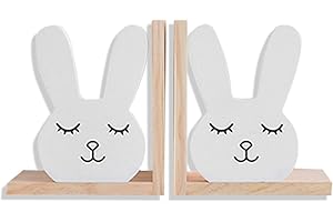 Nacnic 2 fermalibri di legno naturale in stile nordico con disegno di un simpatico coniglietto. Reggilibri funzionali e decorativi per la cameretta dei bambini.