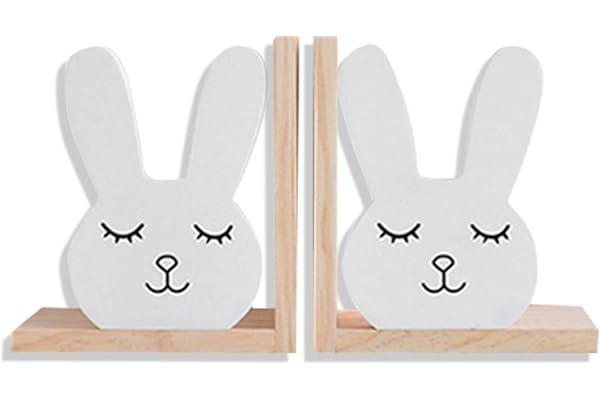Nacnic uppsättning av 2 träbokstöd. Funktionella bokstöd för att dekorera ditt hem och barns utrymmen. Kanindesign för barn