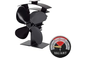 VALIANT FUN Valiant Premium IV Stove Fan and Magnetic Red Thermometer Pack, FIR627, Black, 199mm