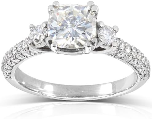 Cushion-cut Moissanite and Diamond Engagement Ring 1 3/5 Carat (ctw) in 14k Gold_11.0_White Gold