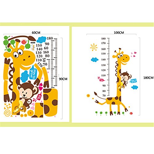 Height Chart Wandaufkleber Kids Wachstum Diagramm Wandtattoo Messen Wandaufkleber Eule, Giraffe, Löwe und Affe Baum Maßband Messlatte Wandsticker Vinyl Poster herausnehmbar für Kinderzimmer Dekoration (Giraffe Tree) - 5