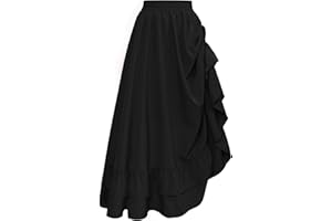 SCARLET DARKNESS Women's Steampunk Maxi Skirt Elastic High Waist Tiered Skirt Adjustable Double-Layer Ruffle Skirt