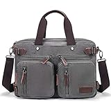 Fresion Sacoche Ordinateur Portable 14 Pouces - Sacoche Bandoulière pour Homme Femme Convertible Toile Cuir PU Sac à Dos Vintage Sac Messenger Business Étudiants